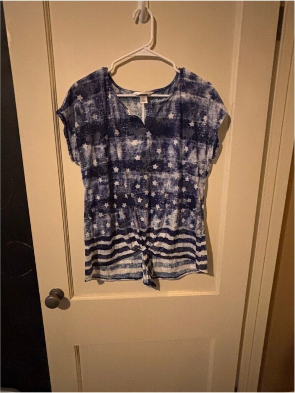 Christopher & Banks Medium Blue Star and Stripe Patterned Top